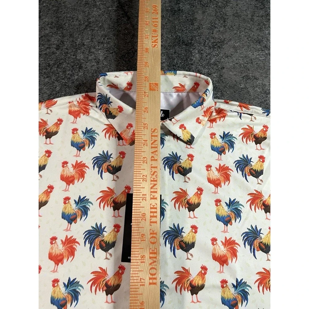 Waggle Golf Polo Shirt Mens Medium Cocky Rooster Print AOP Performance - NWT - Picture 7 of 8
